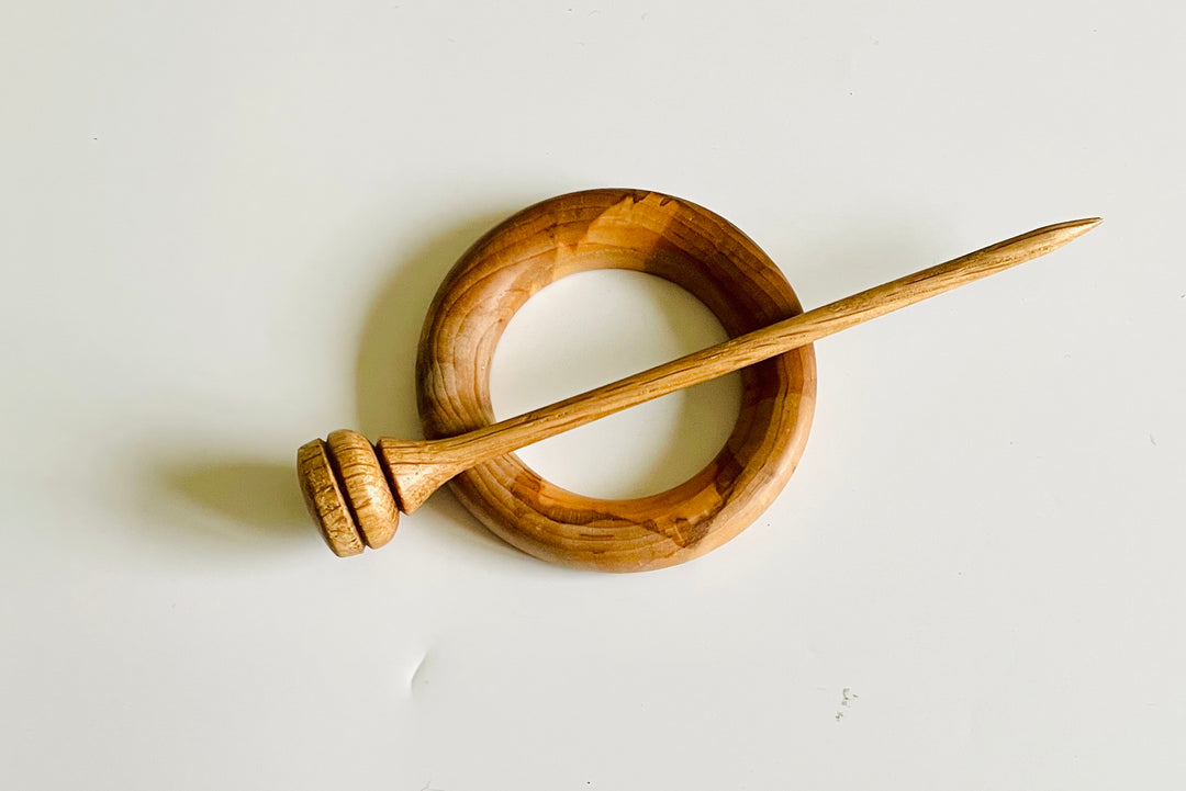 Handcrafted Applewood and Oak Shawl and Hair Pin